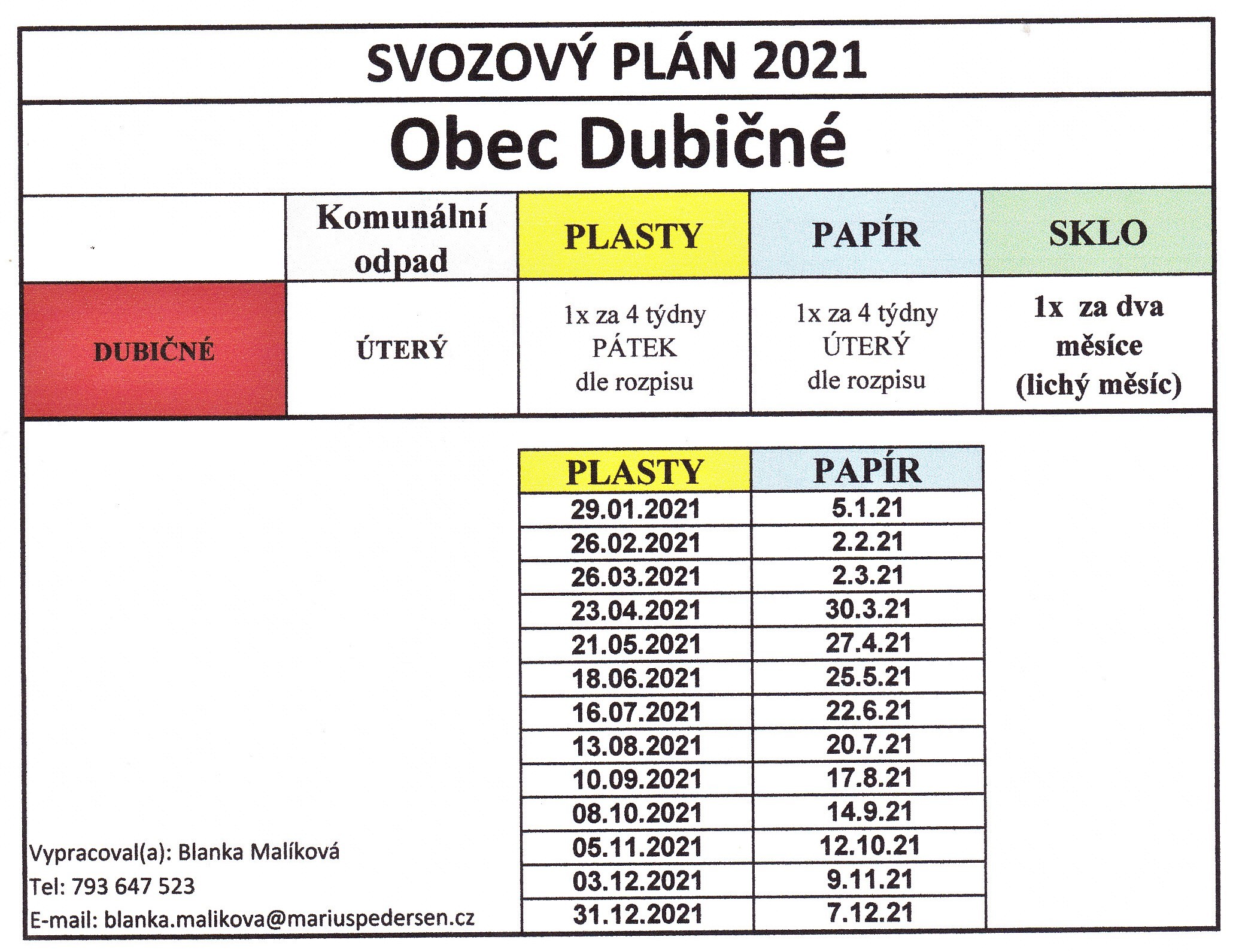 Termíny svozu odpadu 2021